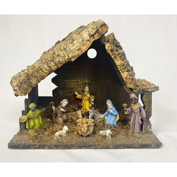 Vtg Creche Nativity Scene Christmas Manger Stable Figurines Made in ITALY 12.5” - Picture 1 of 9